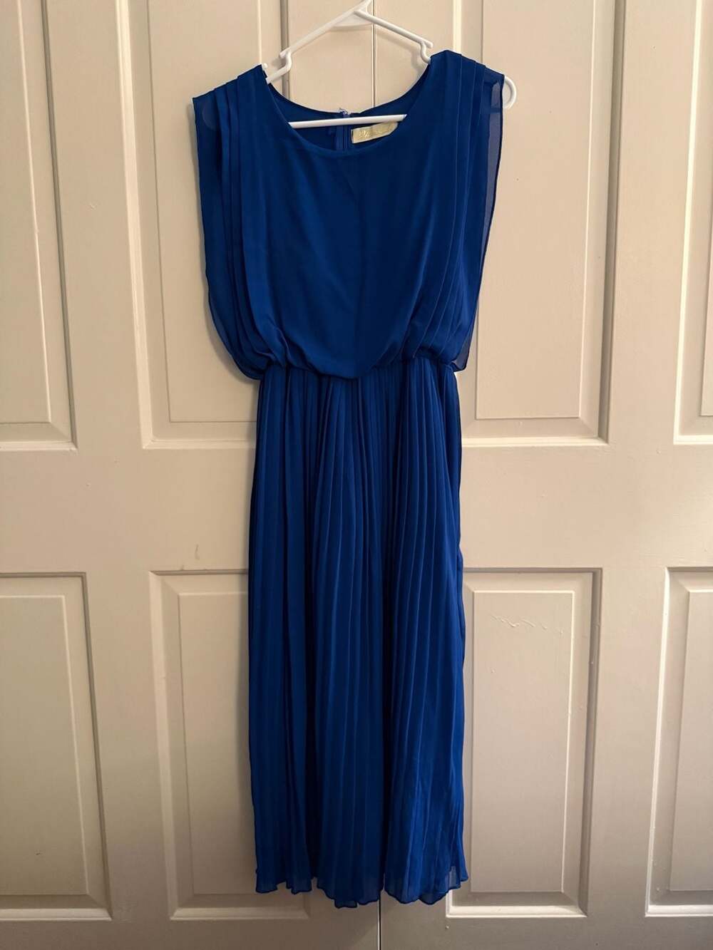 Dianbaidu Royal Blue Pleated Chiffon Midi Dress Size M